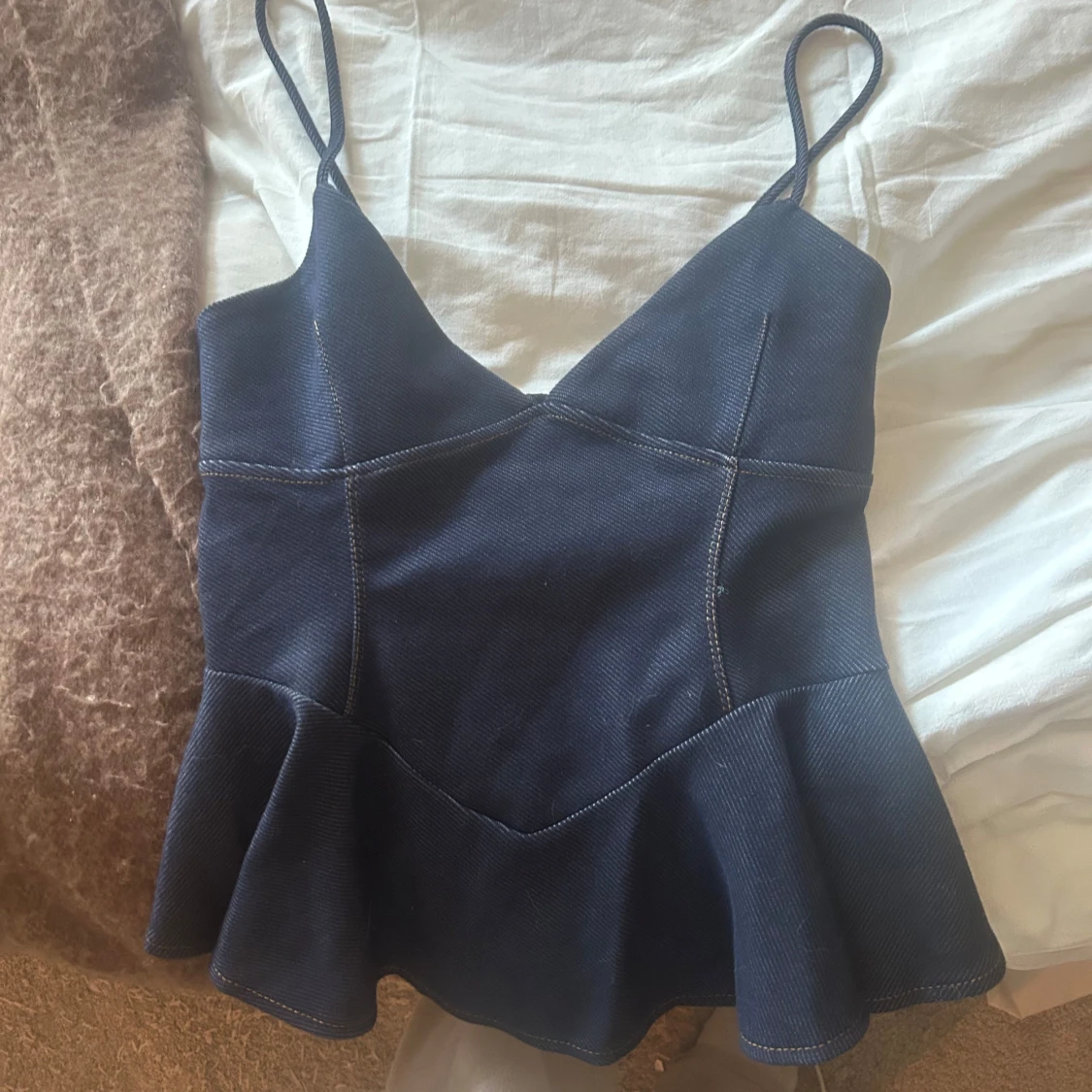 Mörkblå korsett topp med volang - 2