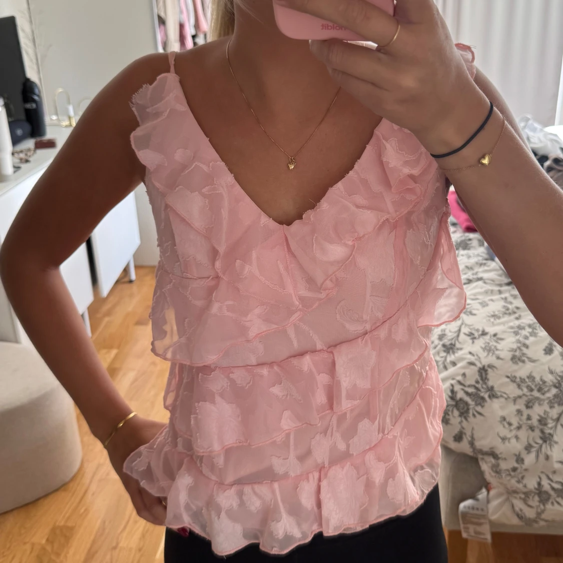 Rosa volangig linnetopp med blommönster - 1