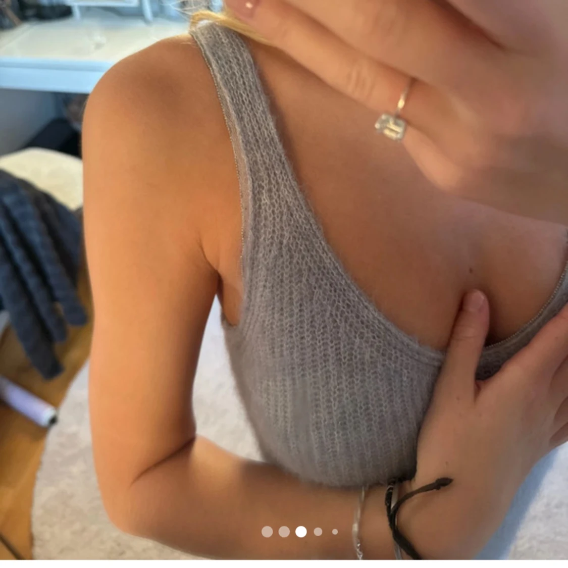 Ljusblå stickad långklänning - 2