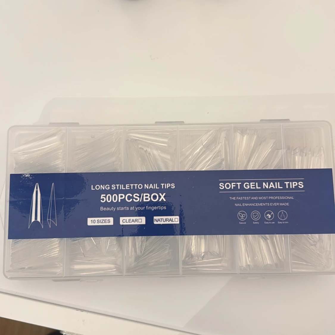 Långa stiletto nageltippar 500-pack