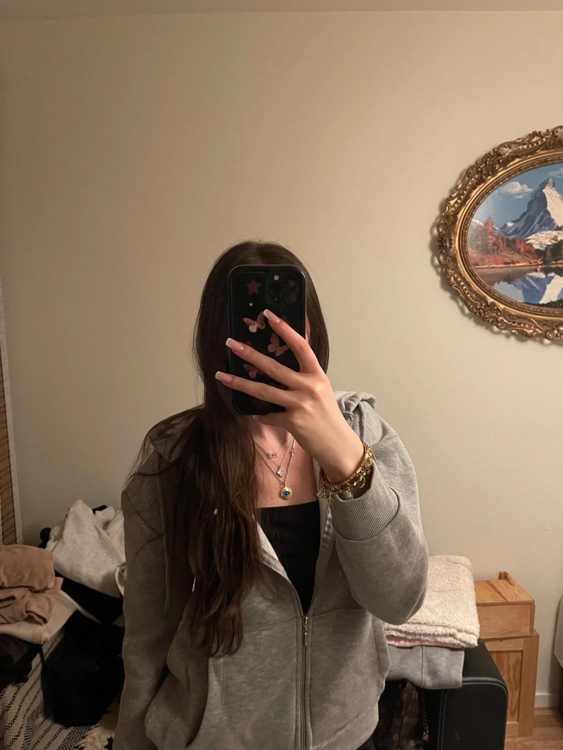 Grå hoodie med dragkedja och huva - 3