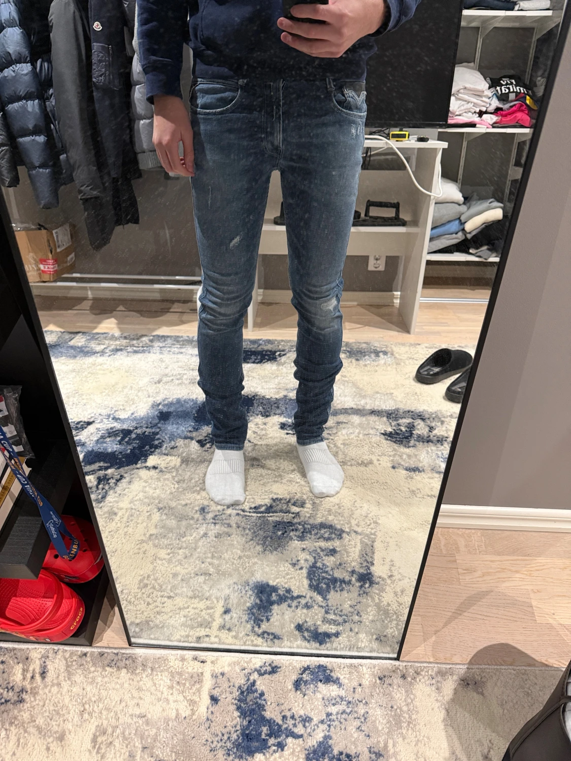 Blå Replay jeans med slitningar  - 5
