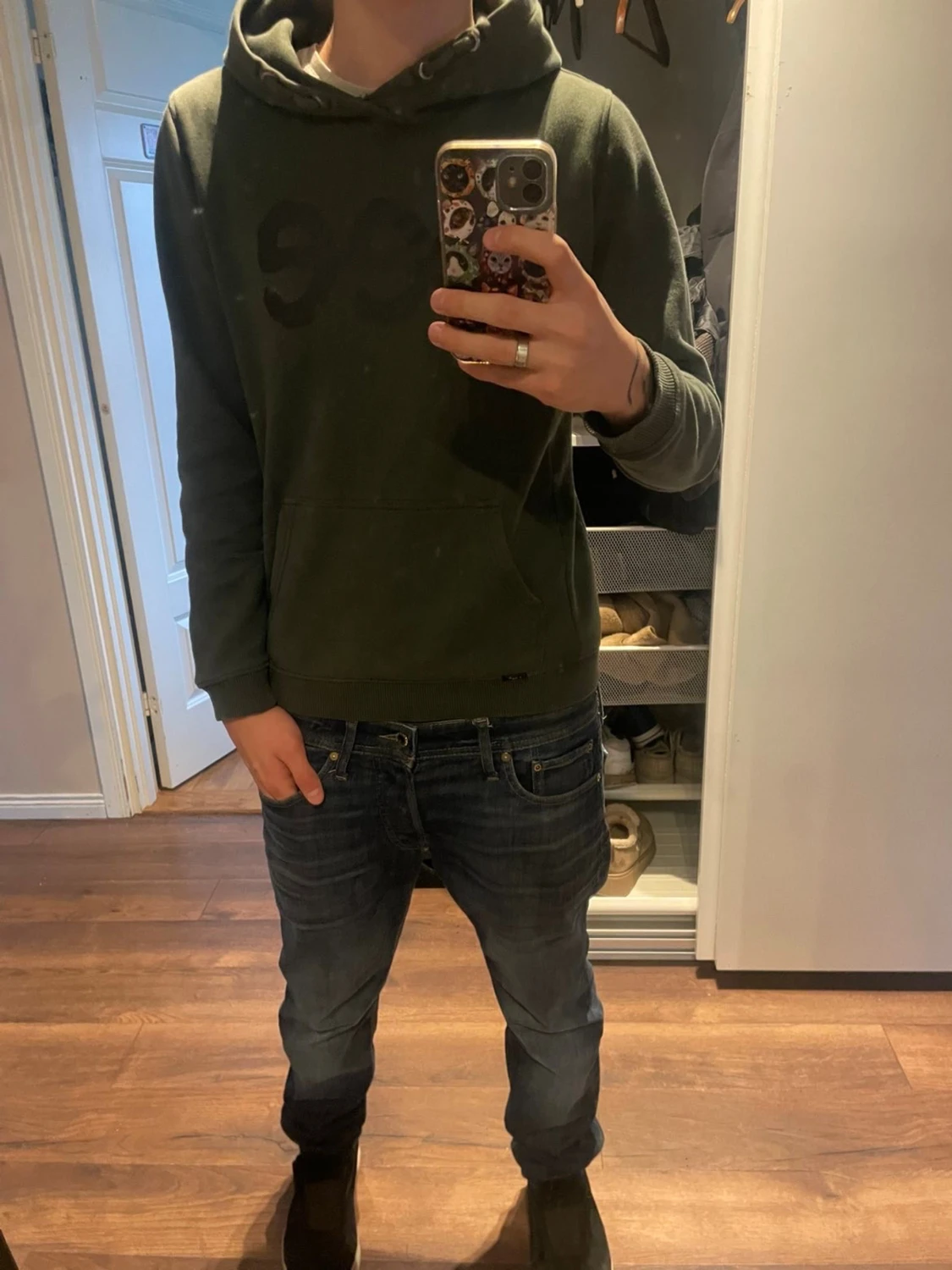 Mörkgrön Lee hoodie med tryck - 1