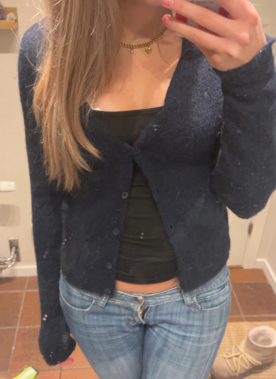 Mörkblå stickad kofta med knappar - 2