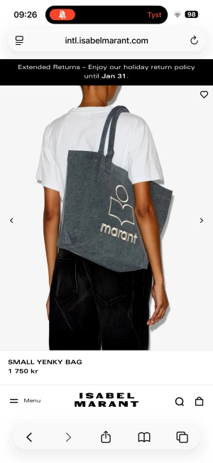 Grå shoppingväska Isabel Marant - Säljer helt ny blå shoppingväska från Isabel Marant aldrig använt i mjukt tyg med två långa handtag. Väskan har ett broderat vitt logotyptryck framtill och rymlig insida. Perfekt för dig som vill ha en enkel men trendig accessoar med ikonisk branding.