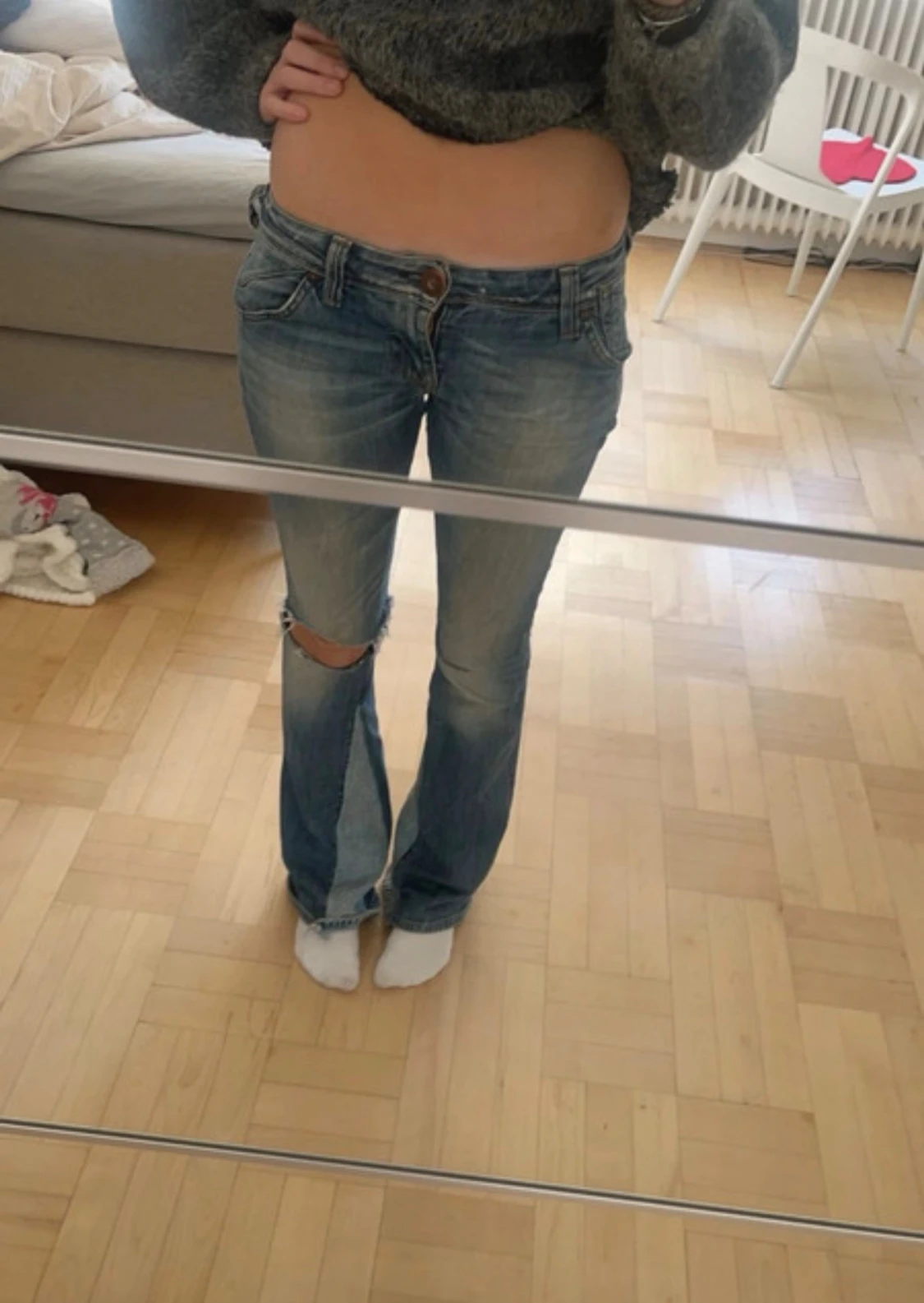 Blå lågmidjade bootcut jeans Only