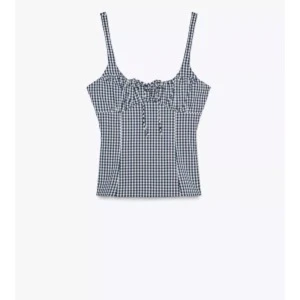 Rutig svartvit linnetopp med snörning - Slutsåld top från Zara, i storlek L men sitter som M/S. Använd 1 gång. Pris kan diskuteras