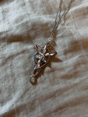 Evenstar of Arwen - Detaljrikt Evenstar-hänge i glas och mjuka linjer. Rostfritt stål, 5 × 3 cm, 50 cm kedja.