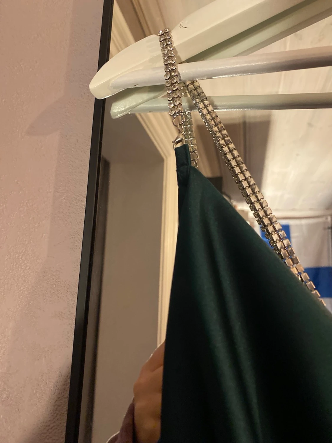 Mörkgrön långklänning med pärlband - 2