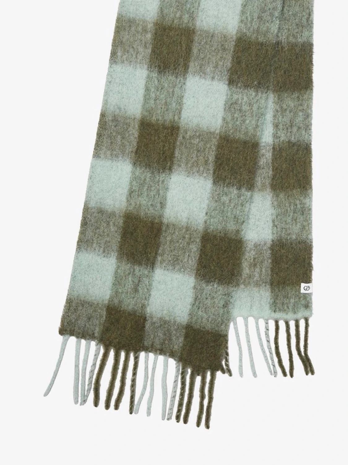 Rutig halsduk i ullmix grön/vit