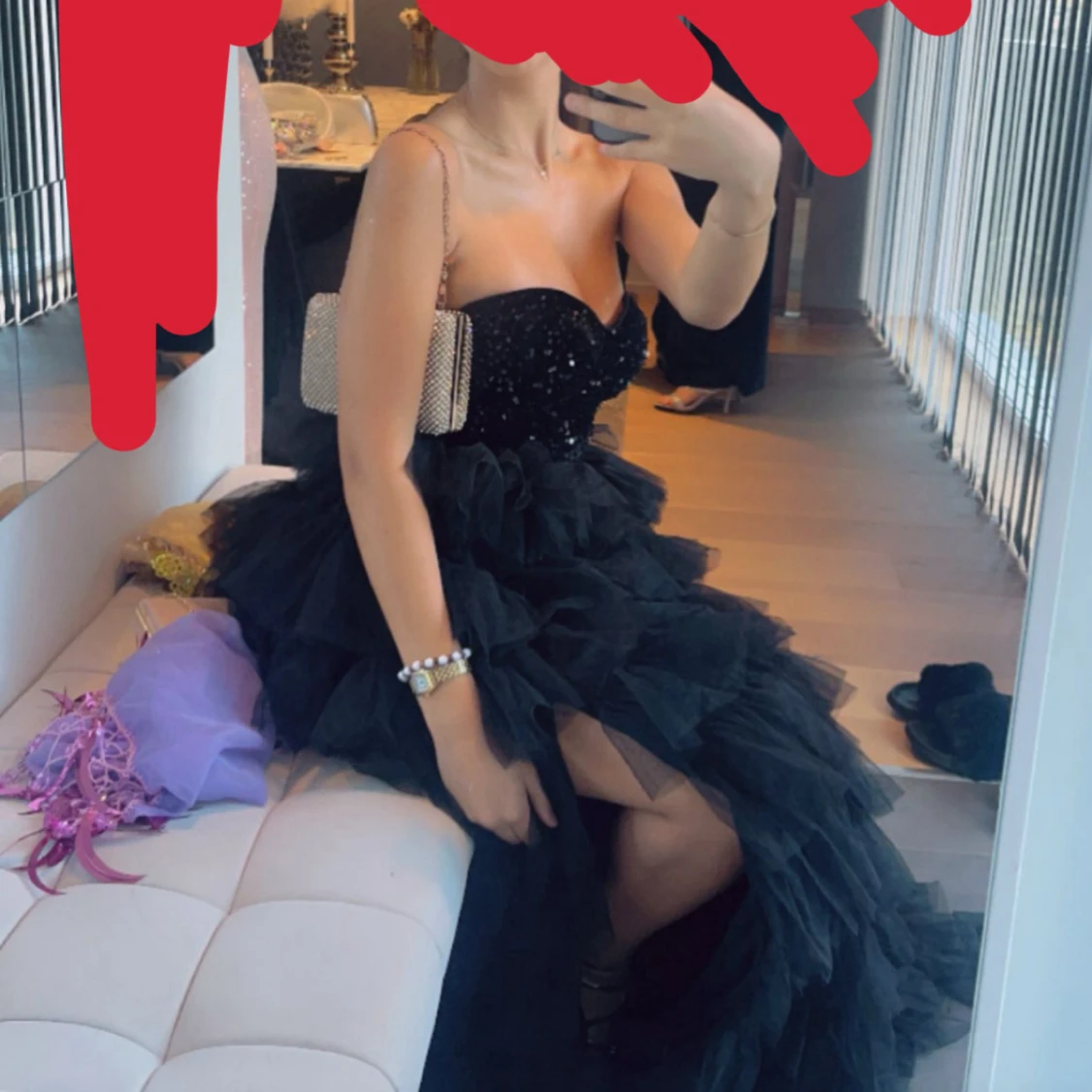 Svart långklänning med paljetter - 2