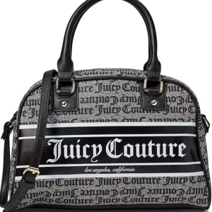Juicy Couture svartvit handväska - Cool handväska från Juicy Couture i svart och vitt med logotypmönster över hela väskan. Väskan har både handtag och axelrem, detaljer i svart skinnimitation och dragkedja upptill. Perfekt för dig som gillar statement-accessoarer.