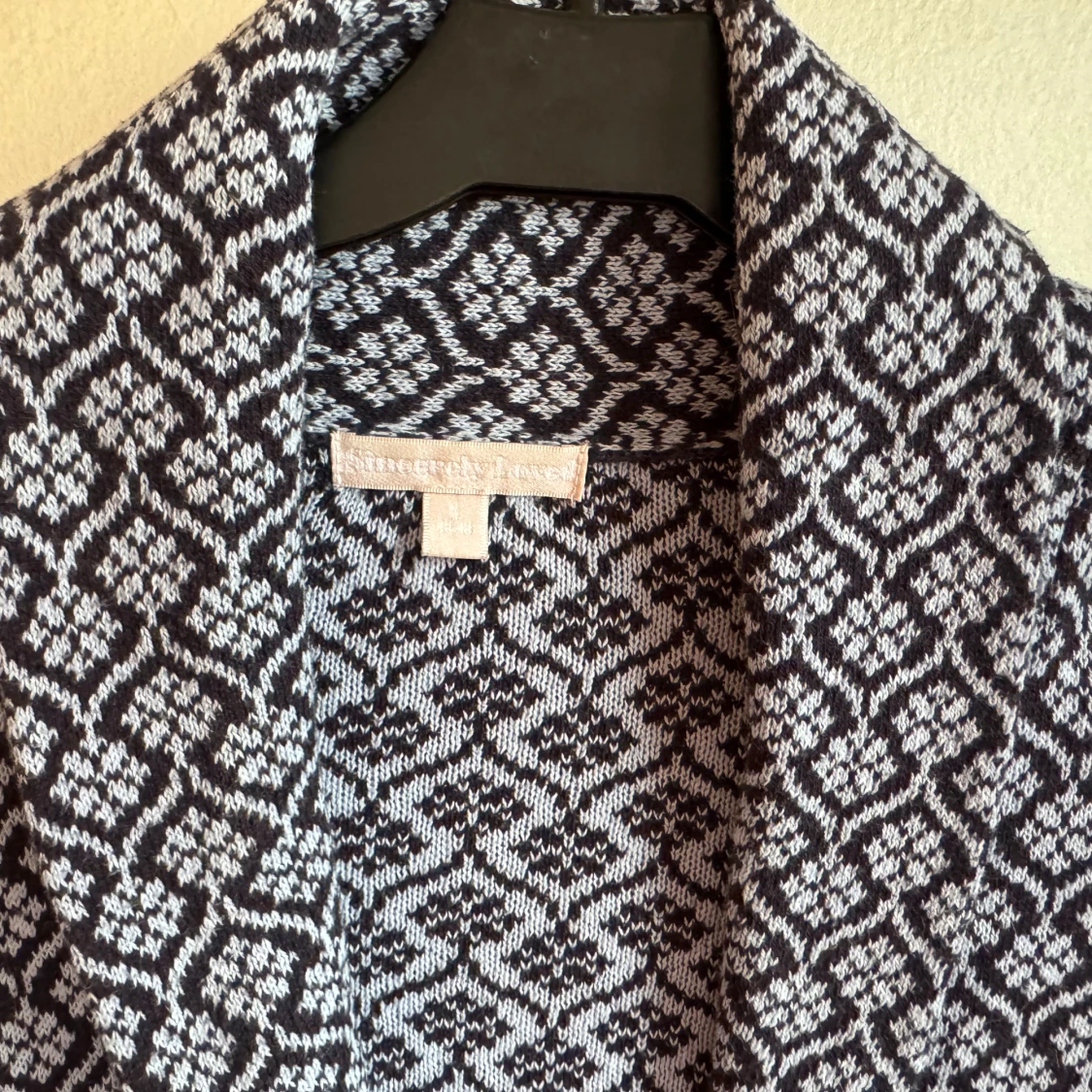 Mönstrad marin/ljusblå kavaj-kofta i bomull  - 2