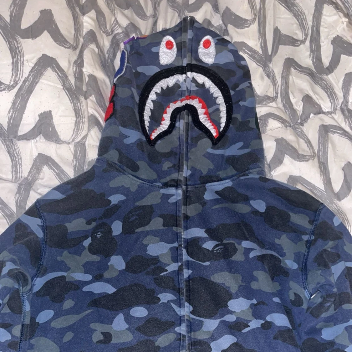 BAPE blå camo Shark Hoodie