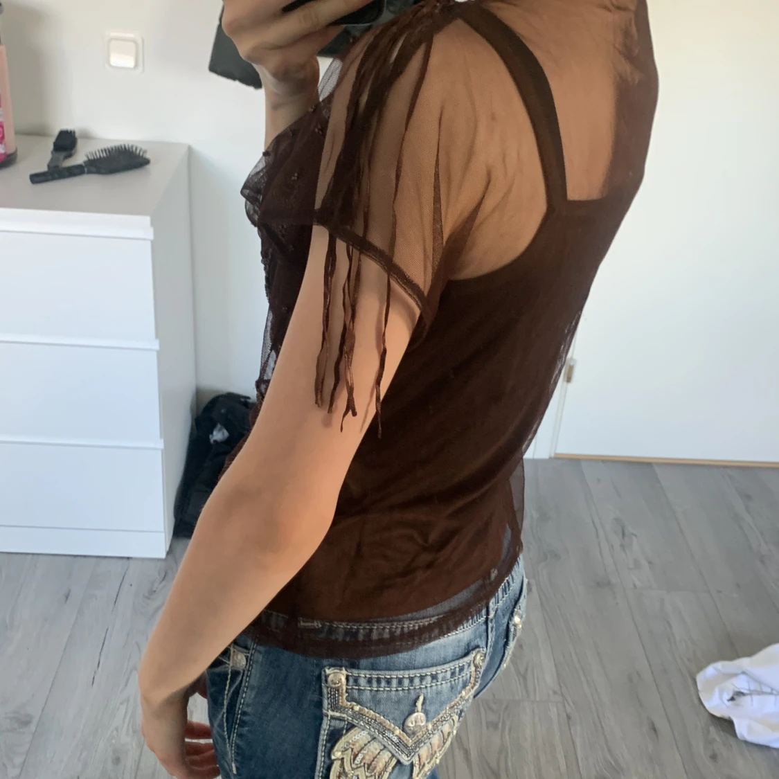 Vintage mesh blus med broderade blommor - 1