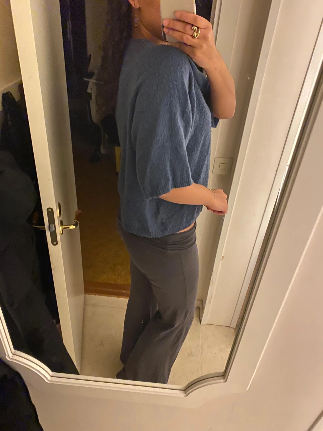 Blå stickad trekvarts tröja - 1