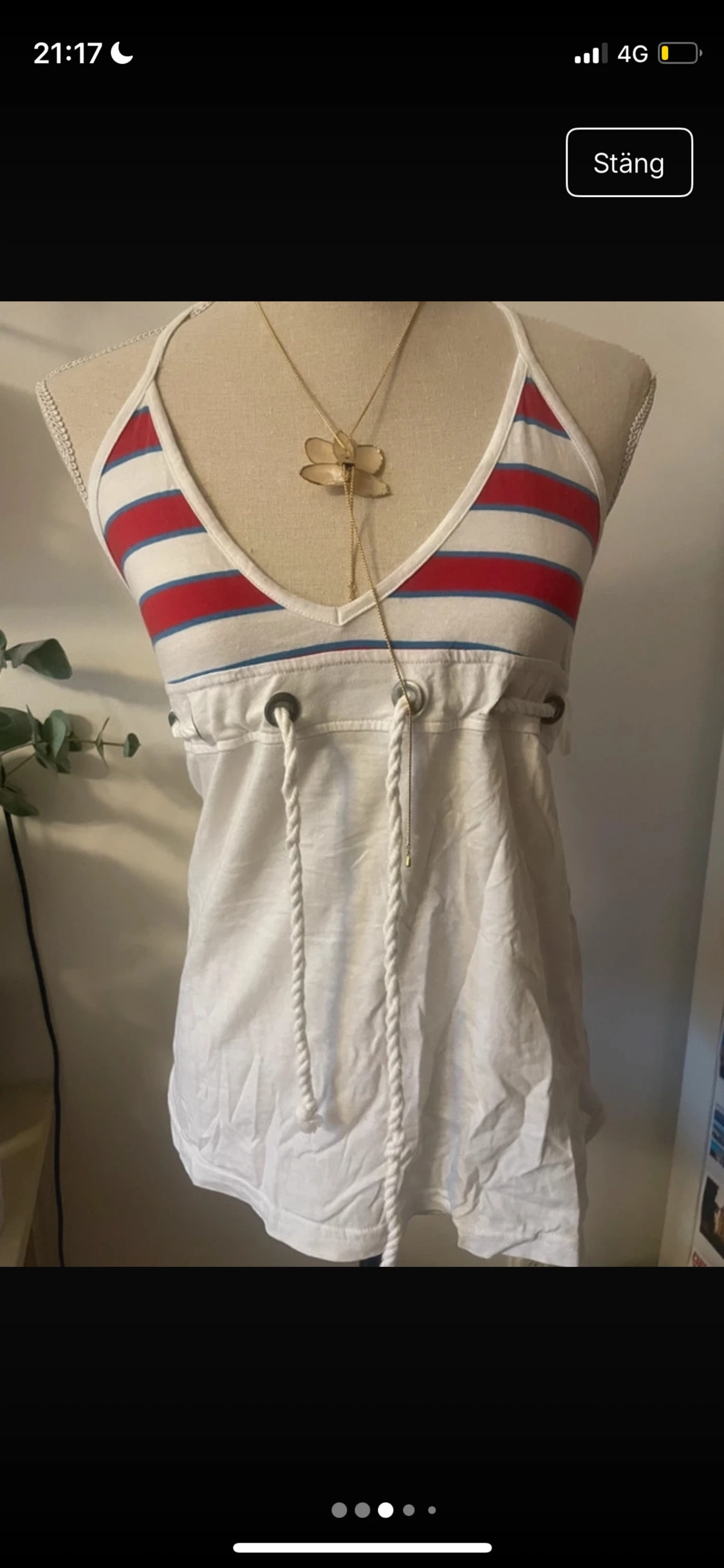 Randig vit linnetopp med snörning - 2