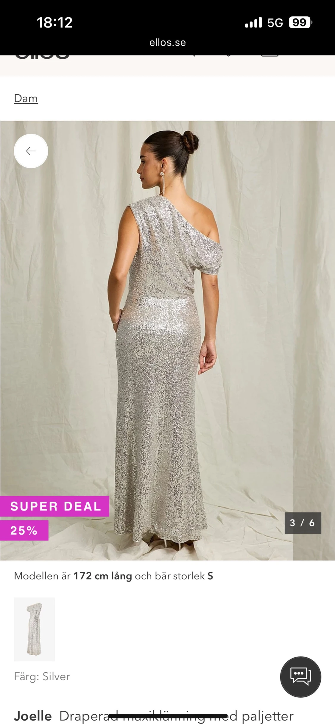 Silver one shoulder maxiklänning Joelle - 1