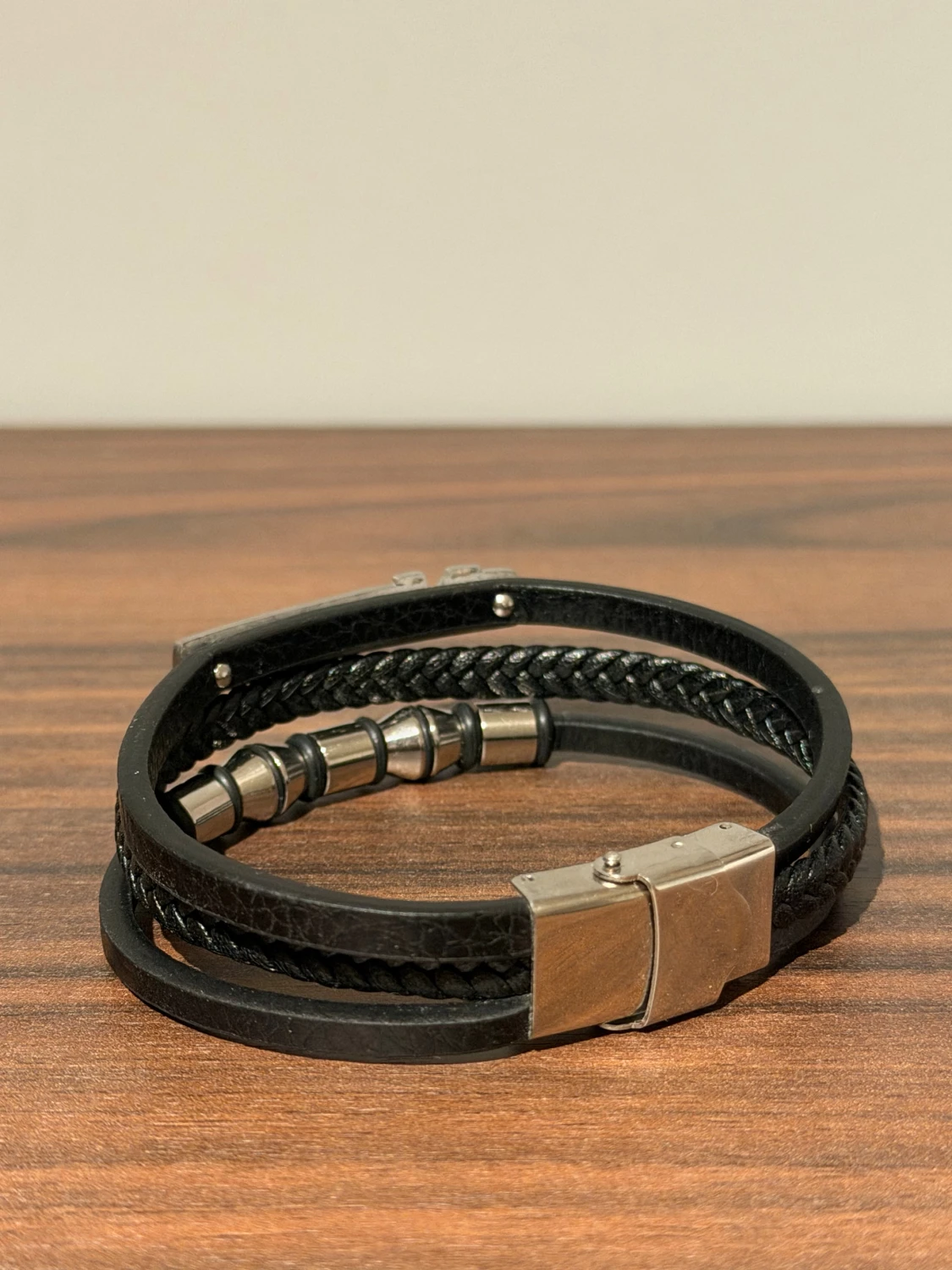 Svart armband Giorgio Armani läder & stål - 1