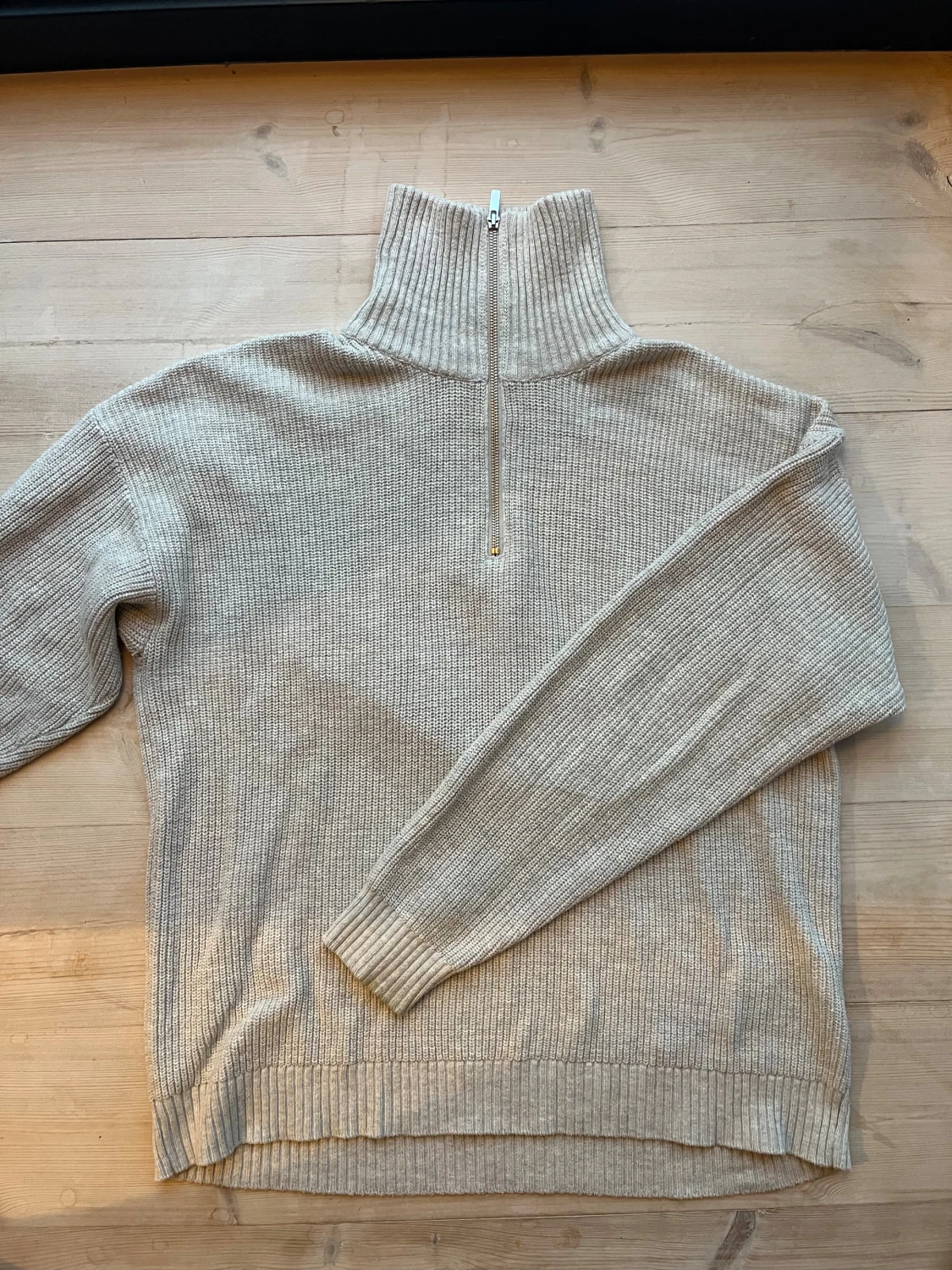Grå ribbstickad half zip-tröja Topman strl L - 2