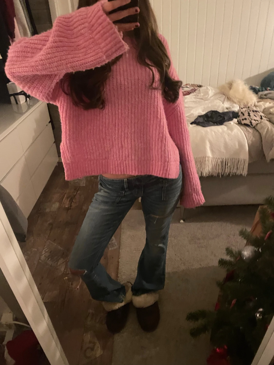 Rosa stickad oversized tröja - 1