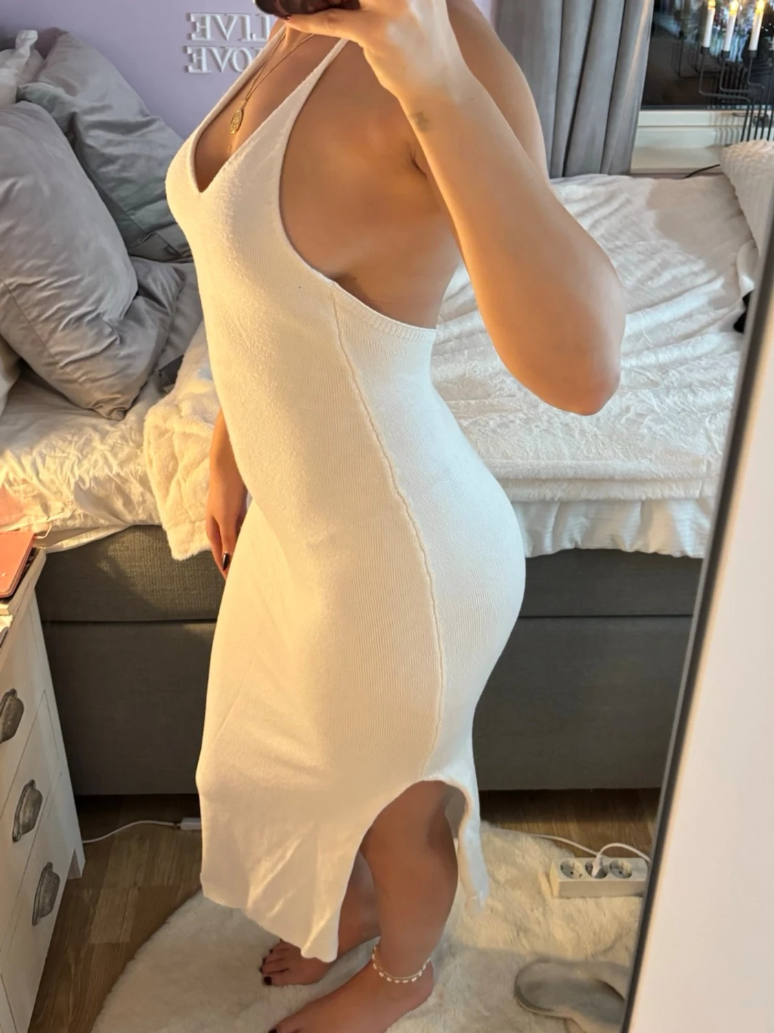 Vit stickad långklänning  - 1