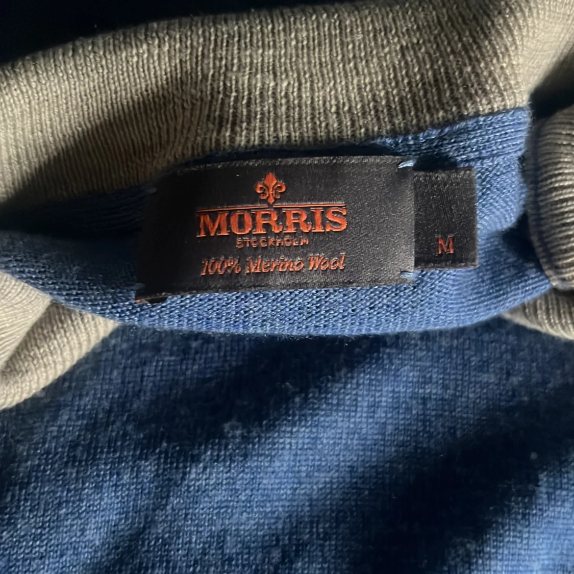 Blå merinoulltröja Morris half zip - 2