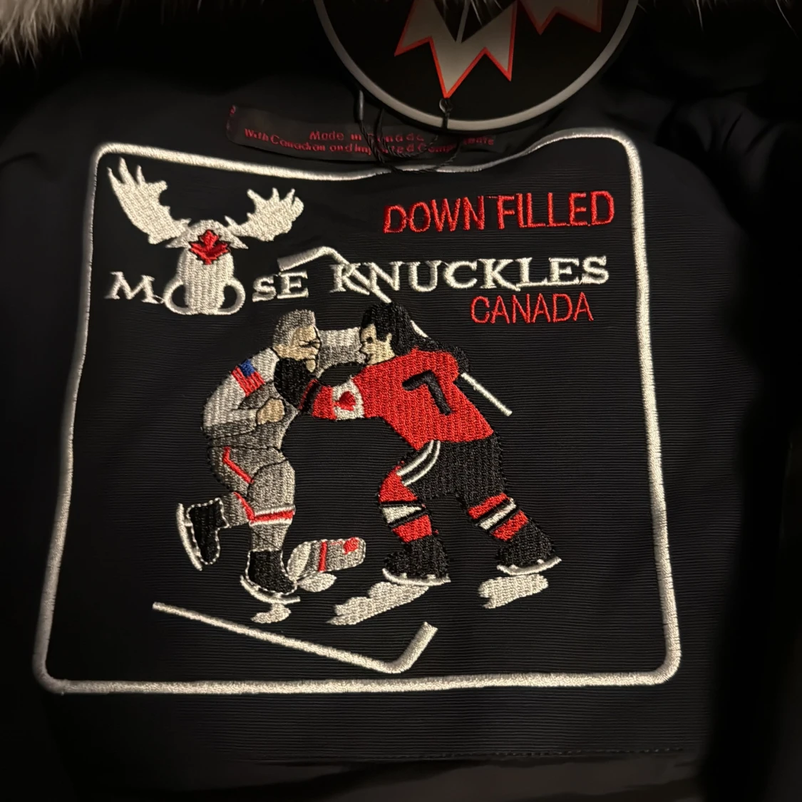 Moose Knuckles blå dunjacka med päls - 1
