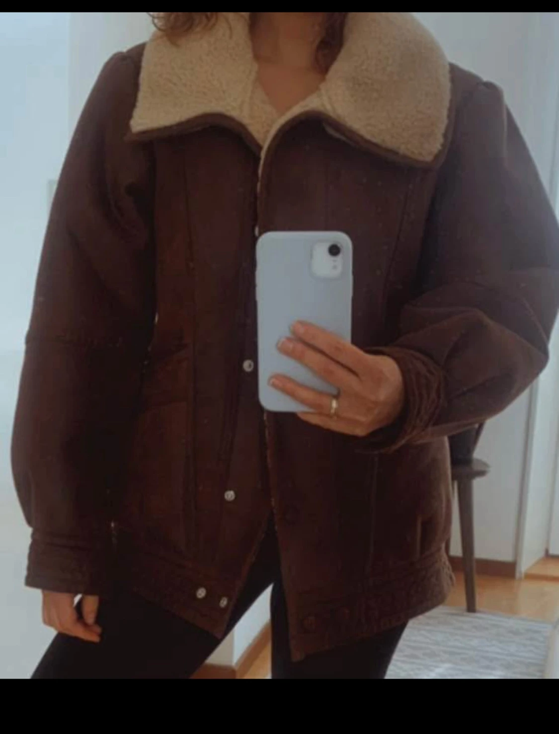 Brun teddyjacka med bred krage - 3