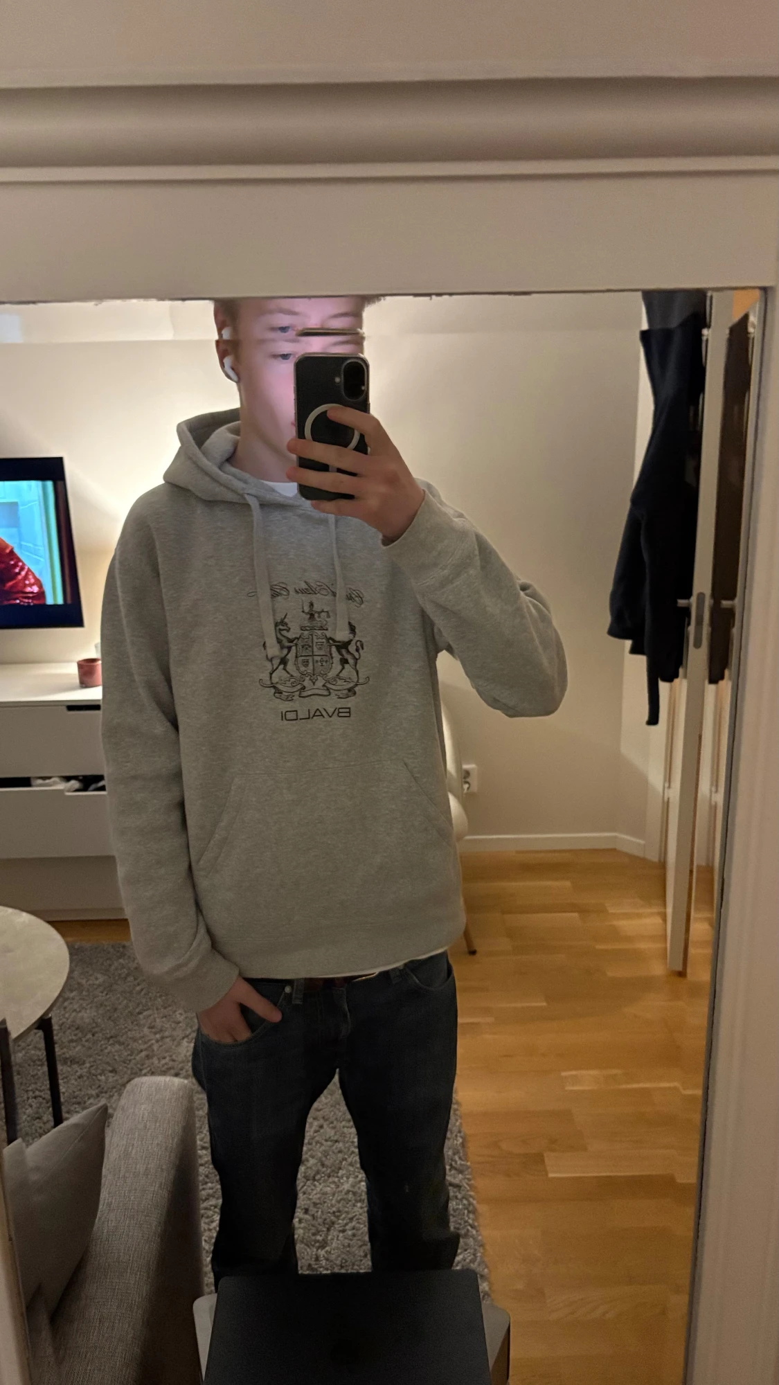 Grå hoodie från Bvaldi med tryck