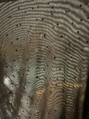 Svart genomskinlig topp med små pärlor Kappahl - Säljer en svart mech topp från Kappahl i storlek 134/140. Toppen är genomskinlig och dekorerad med små svarta pärlor över hela plagget. Den har långa ärmar och en tight passform, perfekt att styla lager på lager eller som statement-plagg. Bör ha linne under.