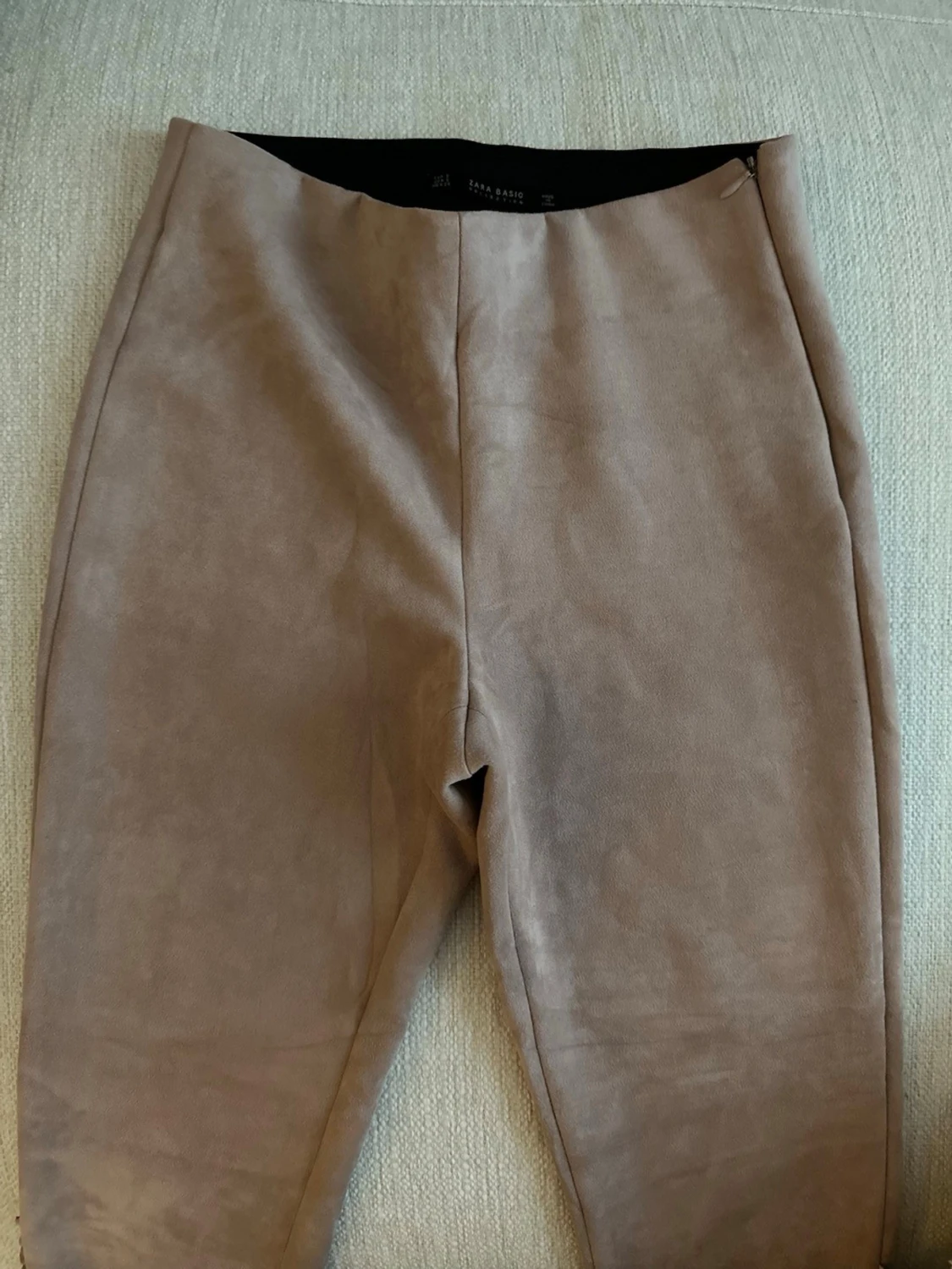 Zara Frilled Faux Suede Leggings pants with side ruffles pink - 1