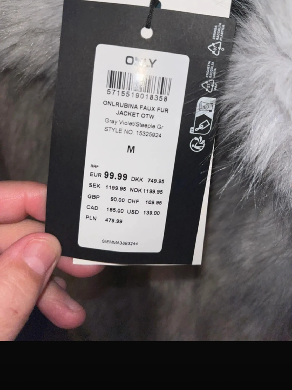 Grå pälsjacka från ONLY, stl M - 2