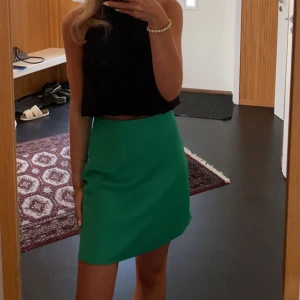 Grön kortkjol i satin - Snygg grön kortkjol i ett glansigt satinmaterial. Kjolen har en enkel och stilren design utan synliga detaljer, perfekt att matcha med olika toppar för en trendig look.