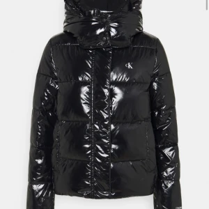 Svart glansig pufferjacka från Calvin Klein - Säljer en snygg svart pufferjacka från Calvin Klein som är helt slutsåld. Den är glansig och har en hög krage för extra värme. Perfekt för kalla vinterdagar. Den är i mycket bra skick och passar perfekt till vardagen.