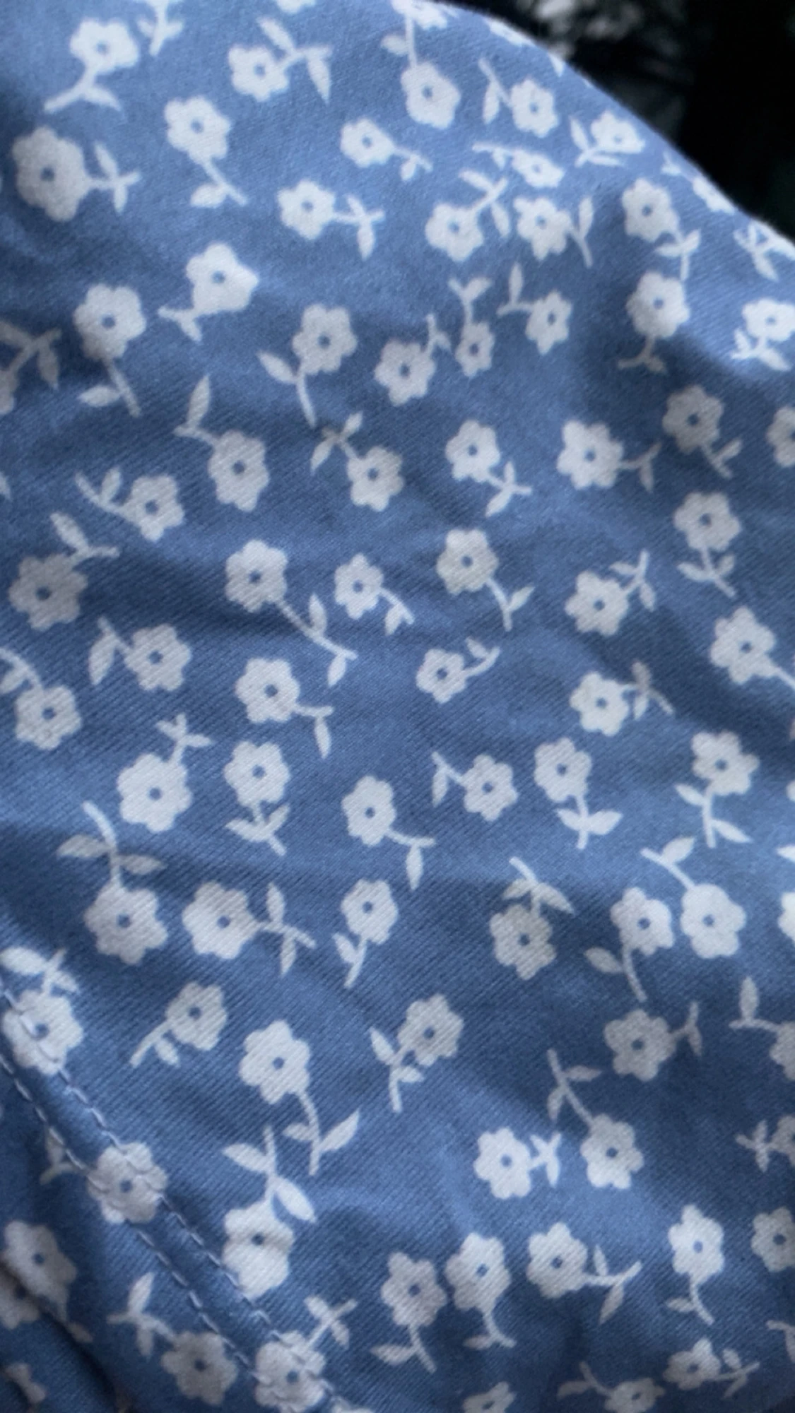 Blommig blå linnetopp med knytband - 2