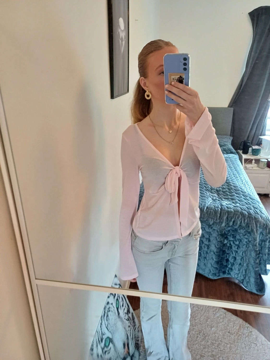 Ljusrosa långärmad knyt tröja  - 2