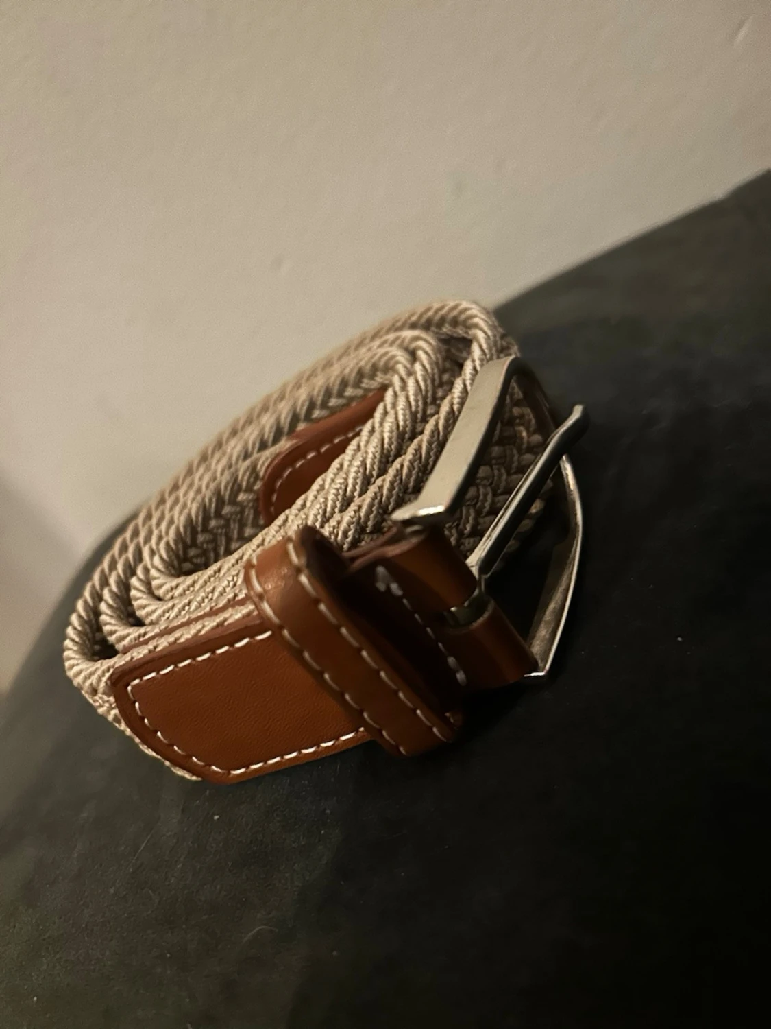 Flätat skärp beige