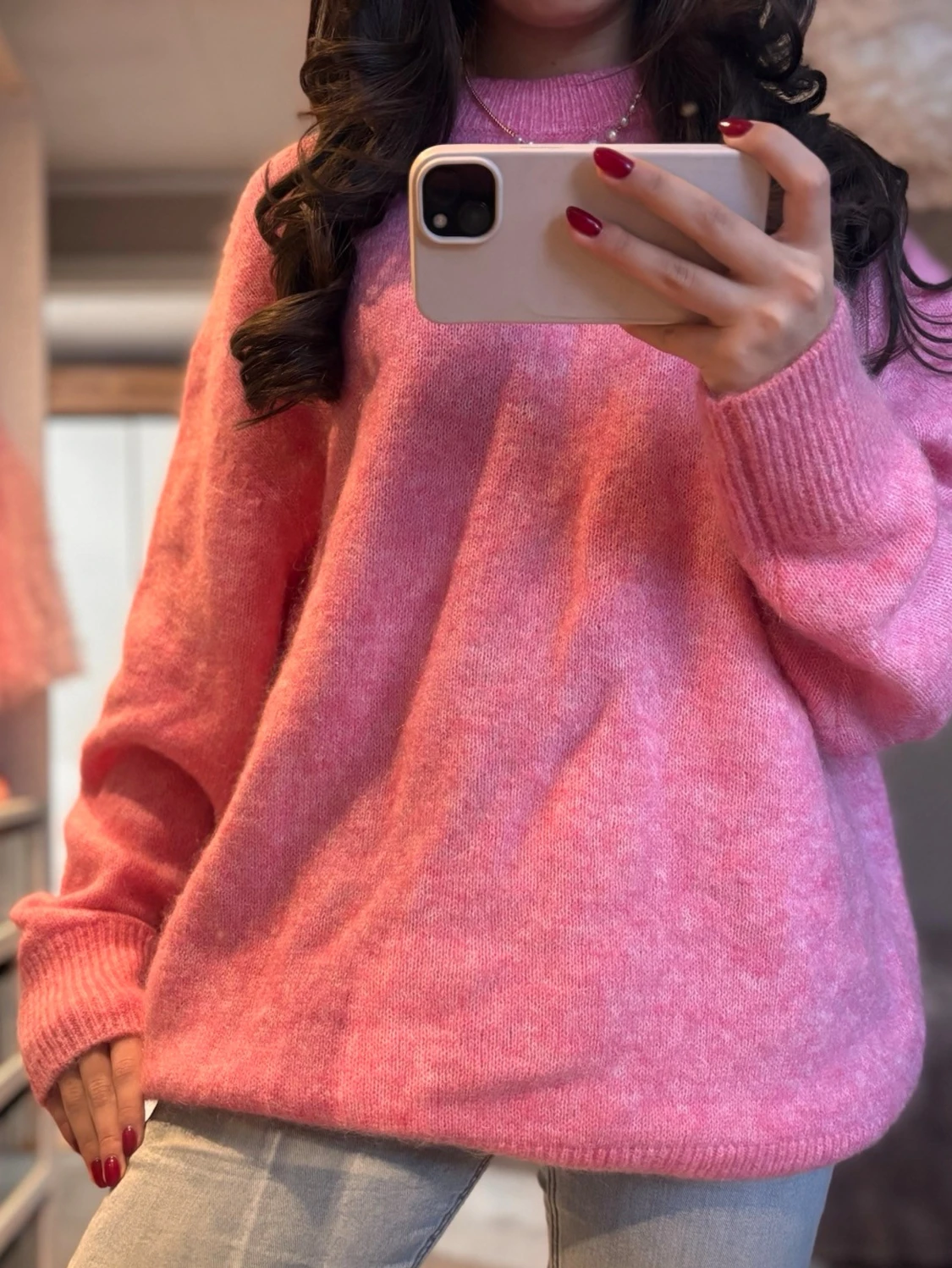 Rosa stickad tröja mohair - 1