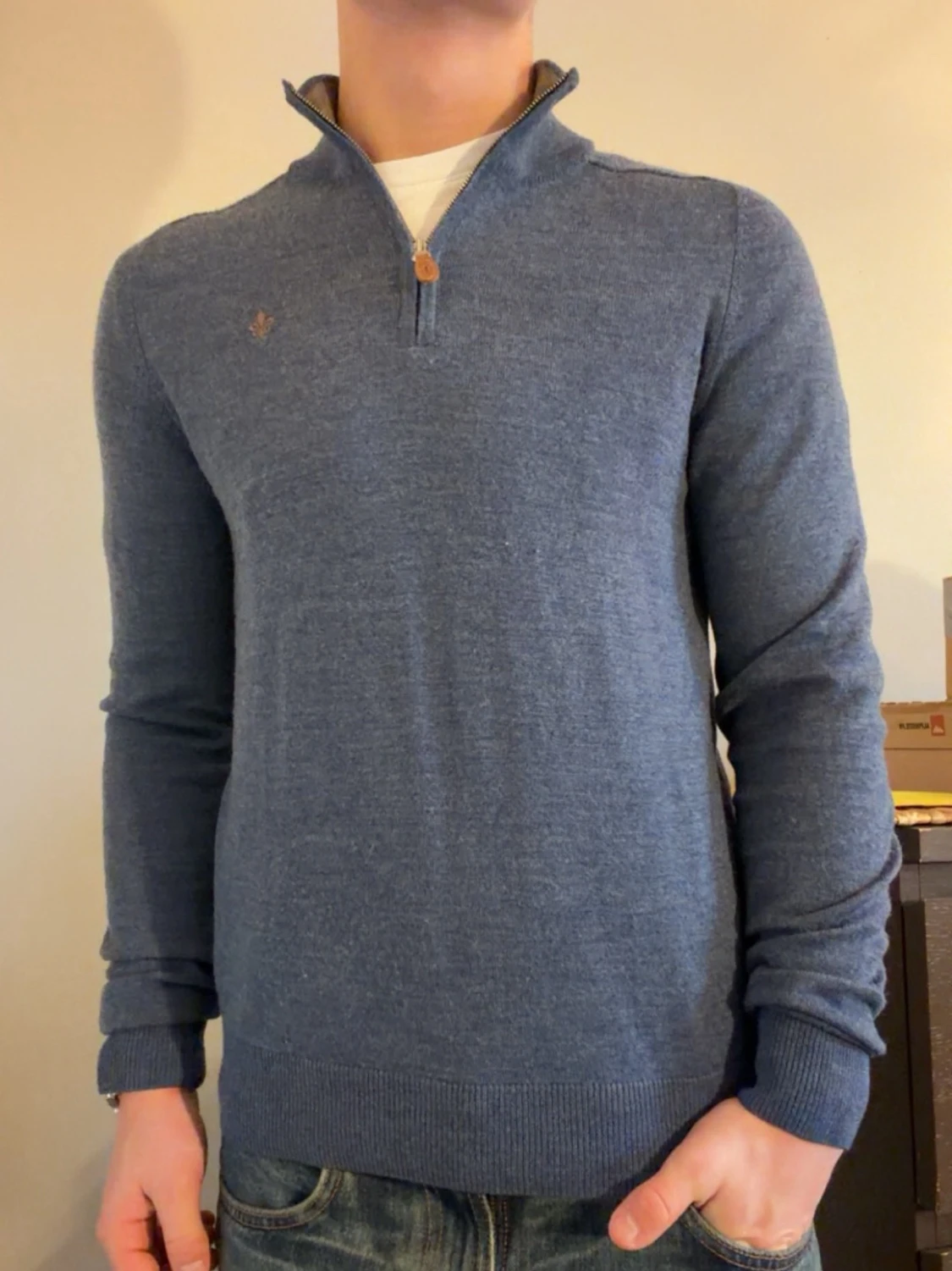 Blå half zip tröja Morris XS