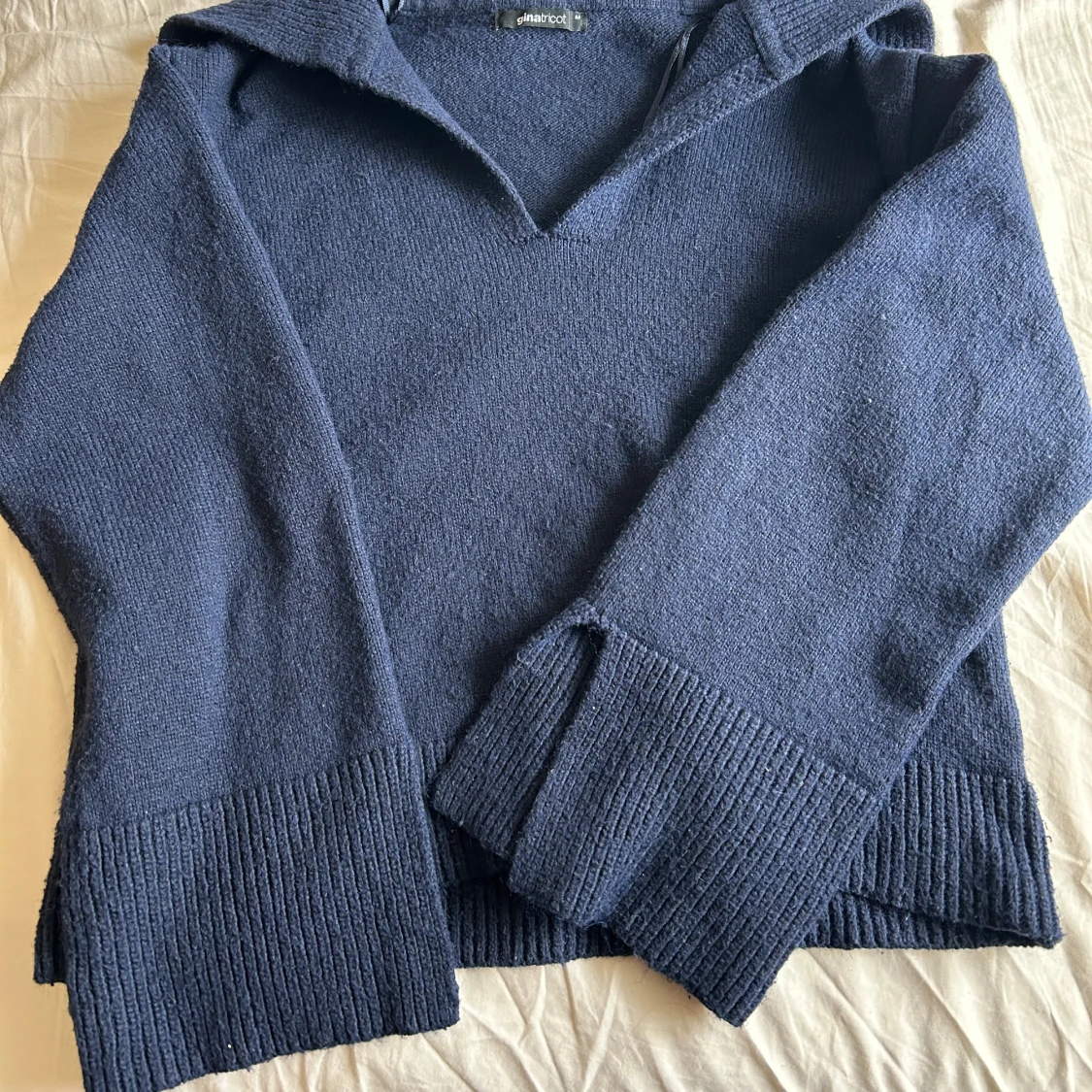 Mörkblå stickad polotröja Gina Tricot - 2