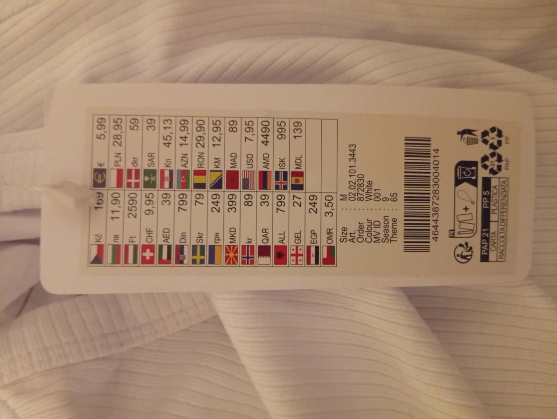 Vit ribbad t-shirt i bomull, M - 1