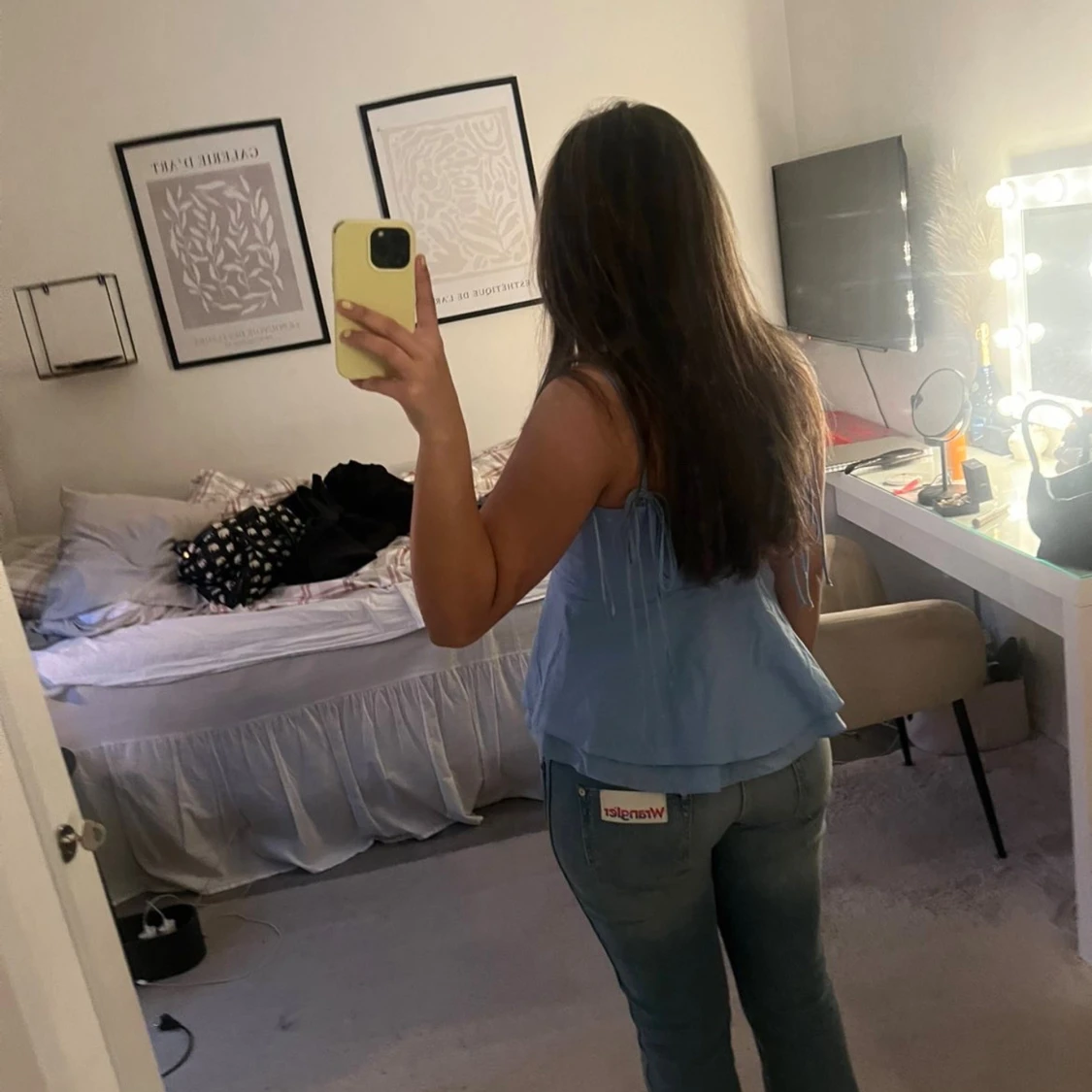 Ljusblå ärmlös korsett-topp - 1