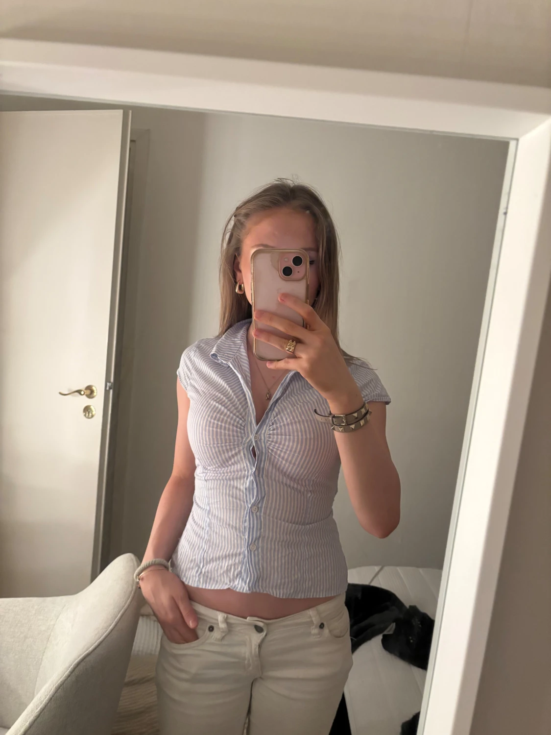 Blå-vit randig blus/skjorta - 1