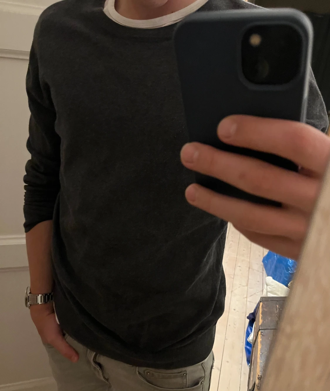 Mörkgrå stickad tröja från dressman