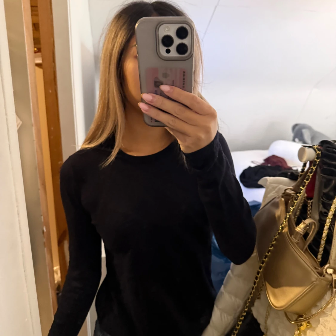 Svart långärmad tröja i bomull - 1