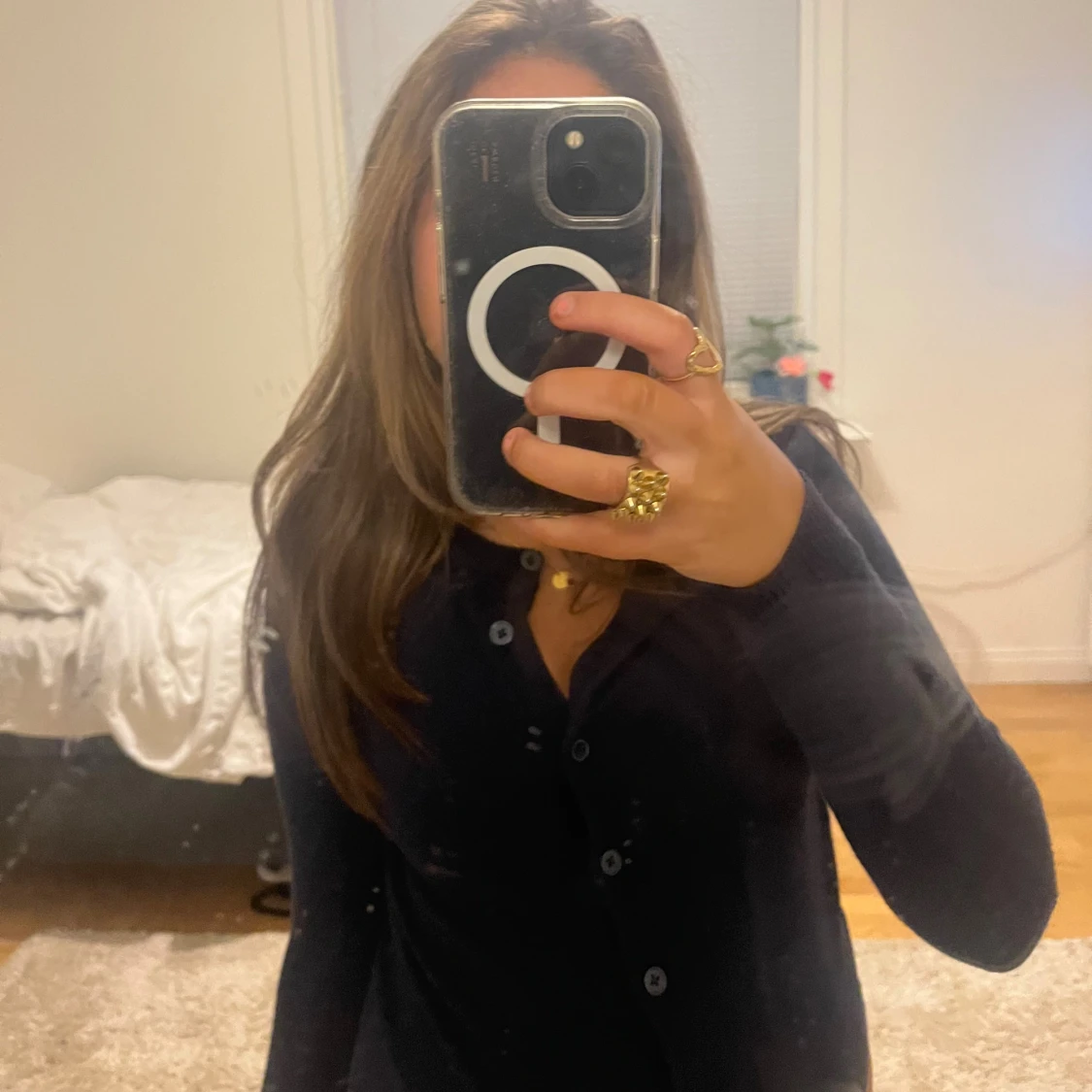 Mörkblå croppad kofta med knappar - 4