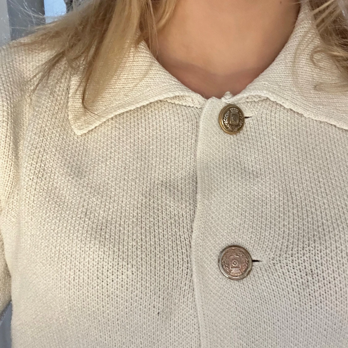 Vit stickad kofta med fickor💖 - 3