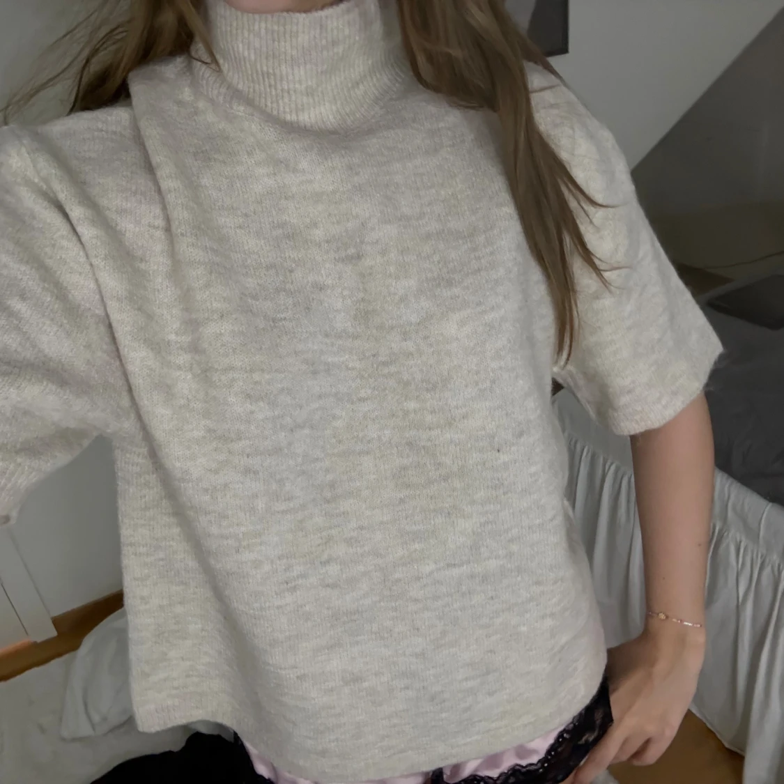 Beige polotröja med kort ärm