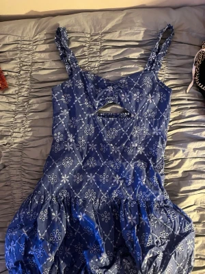 Superfin blå klänning  - Supersöt populär blå klänning med broderier från Zara .